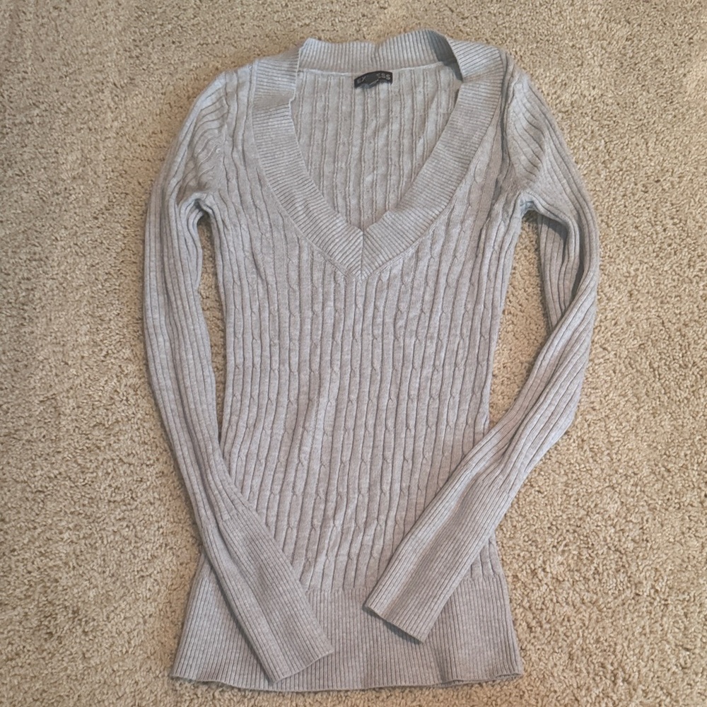 Express Light Gray Ribbed Knit Top